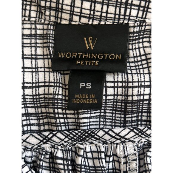 Worthington Black & White Striped Short Sleeve Lightweight V Neck Top, Small - Picture 4 of 7